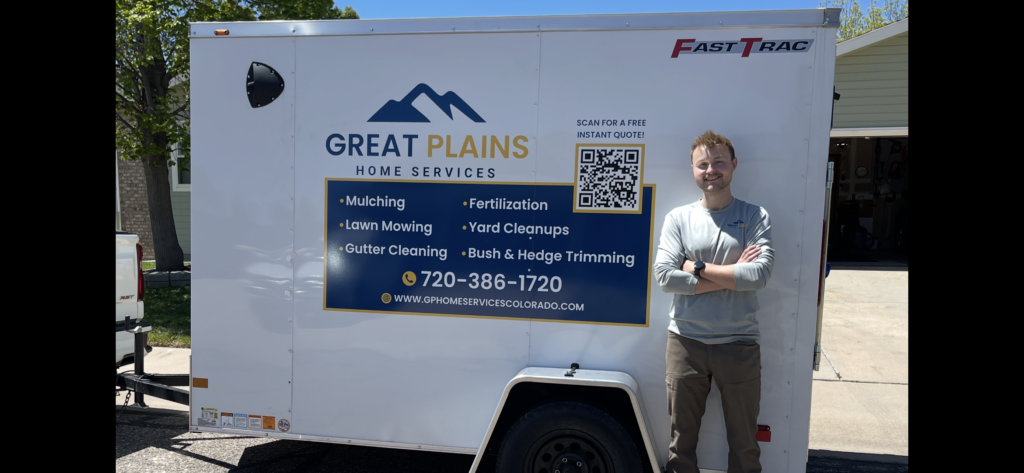 Great Plains Home Services owner/operator standing next to a professional Great Plains Home Services trailer in Windsor, Colorado.