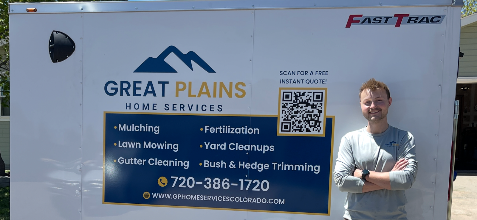 Great Plains Home Services owner/operator standing next to a professional Great Plains Home Services trailer in Windsor, Colorado.
